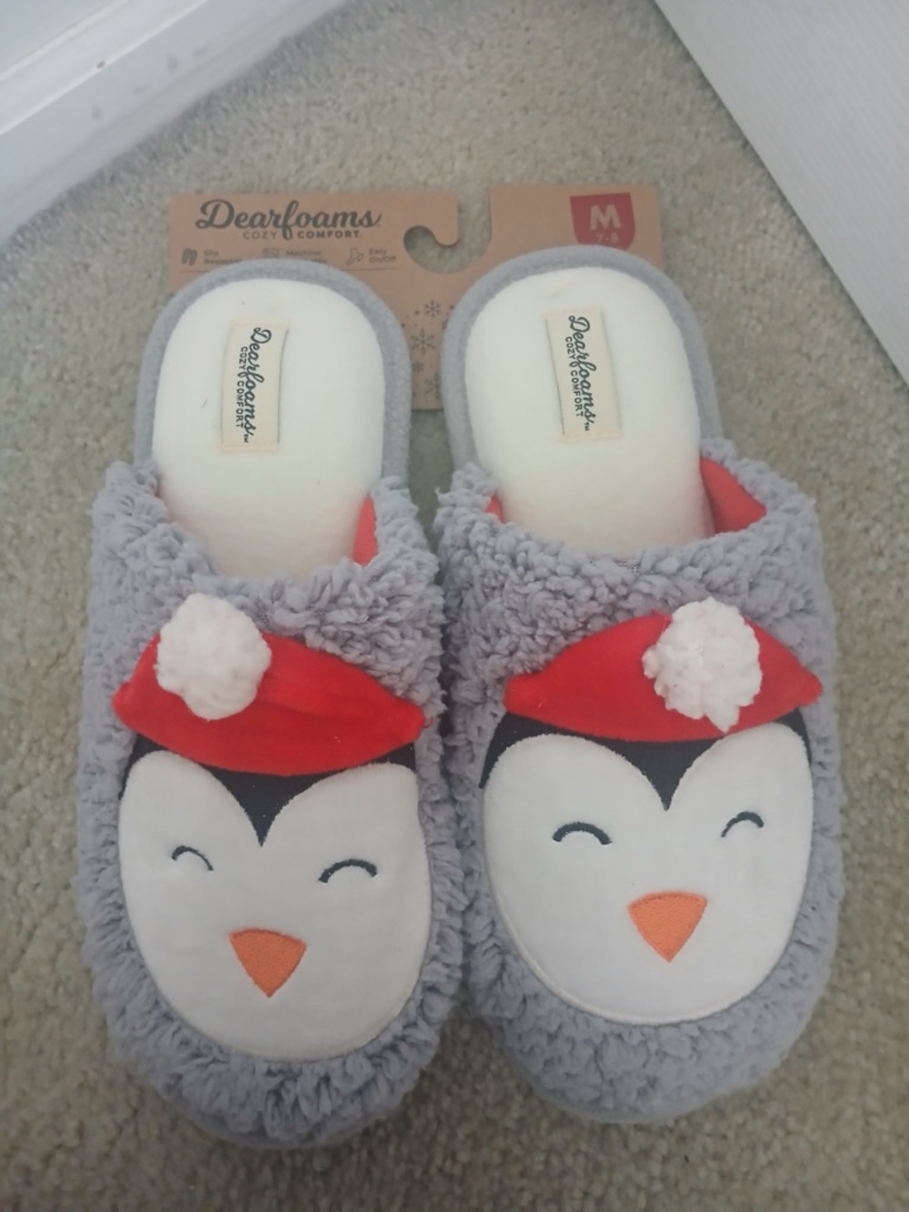 dearfoams Gray Plush Slide Slippers